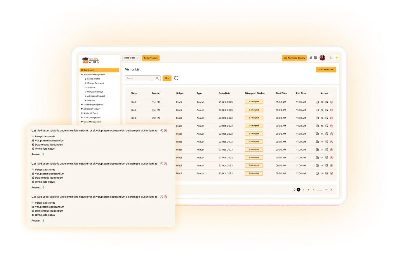 Upcoming Online Exam Management